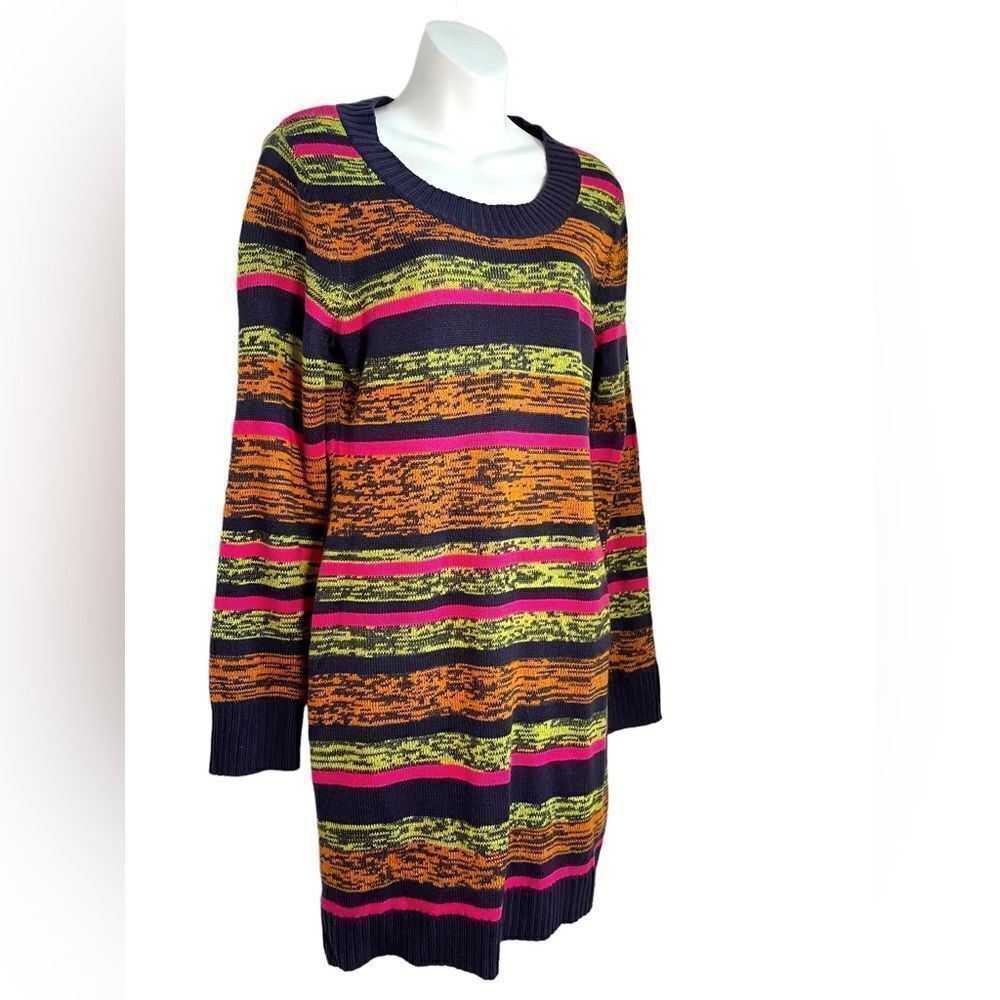 Derek Heart Crewneck Striped Long Sleeve Sweater Dress XL Blue Magenta
